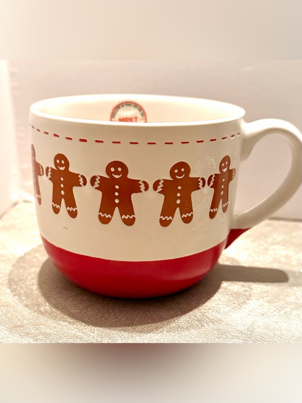 Gingerbread Pattern Ceramic Mug - Red and White